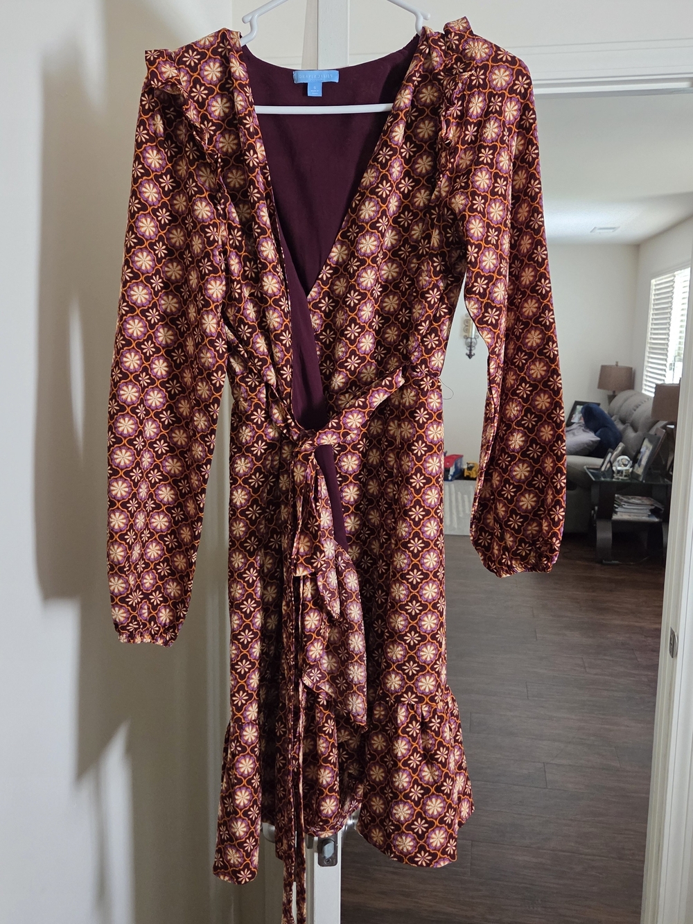 Draper James Burgundy Floral-Print Wrap Dress